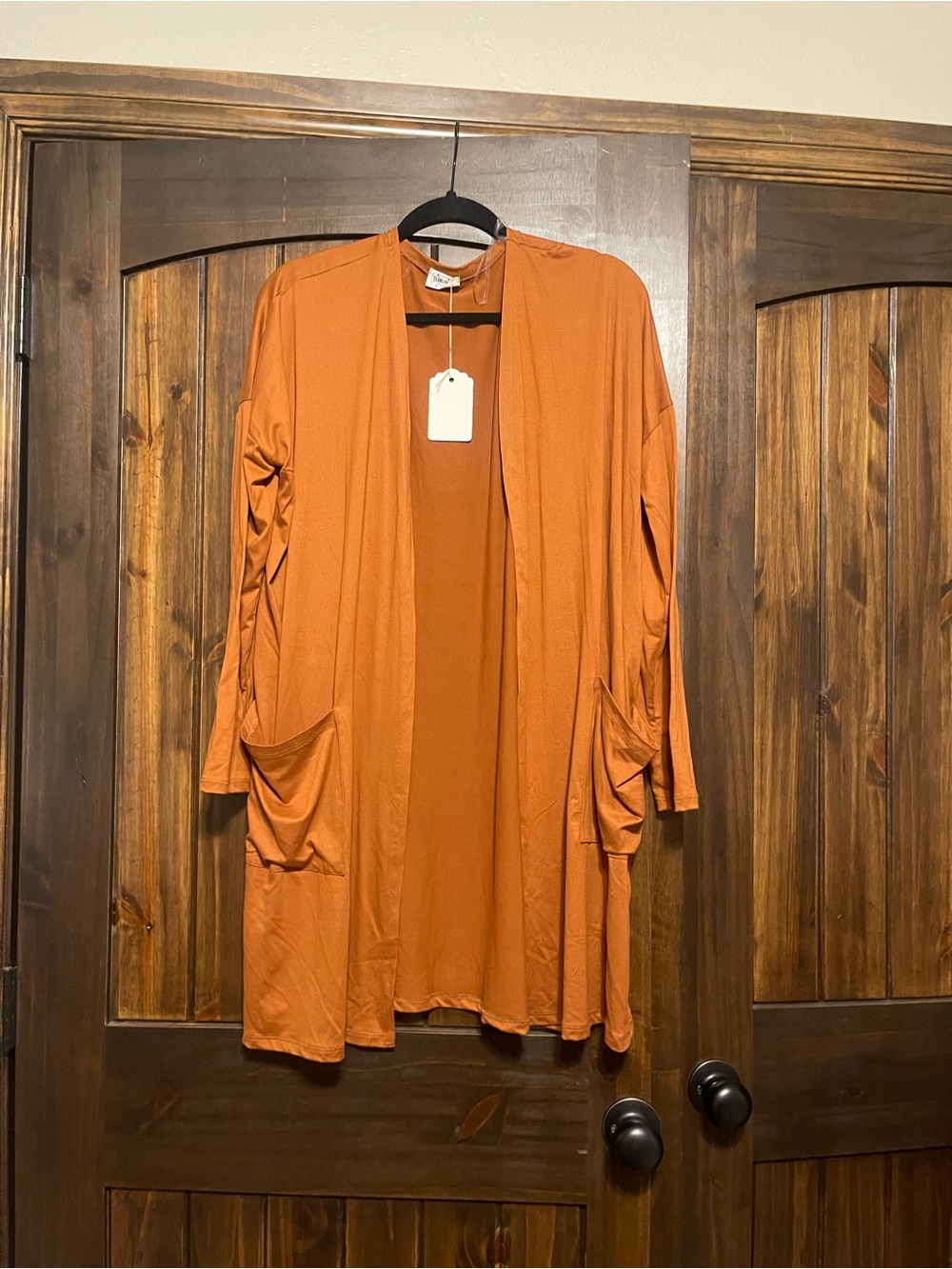 Open-Front Lightweight Long Cardigan Jacket - Rust